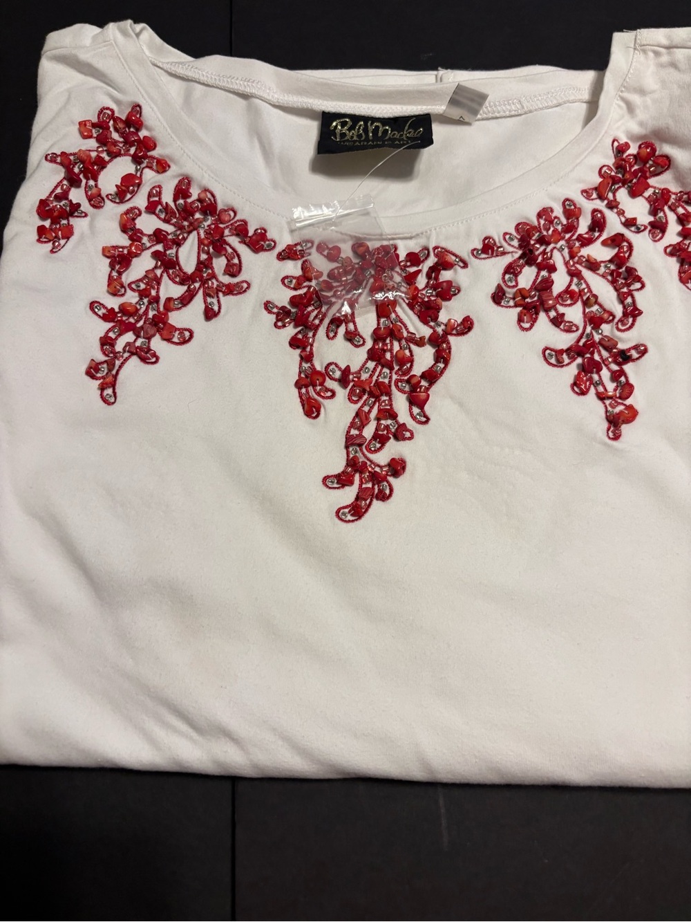 NWT Bob Mackie Wearable Art Top 3X White Red Coral Beaded Embroidered Shirt⁠